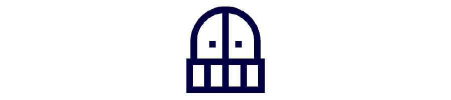 Simple icon of a double door with a railing beneath.