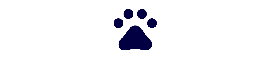 Stylized paw print icon in dark blue.