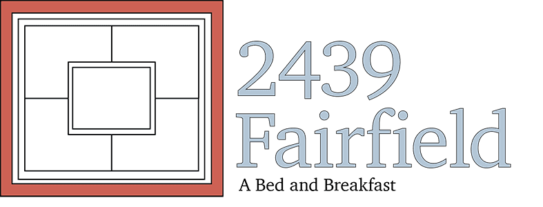Logo featuring the text "2439 Fairfield" alongside a geometric design.